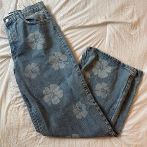 Zara flower Print Blue Wide-Leg Jeans